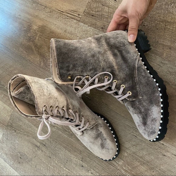 Stuart Weitzman Velvet Combat Boots - Picture 5 of 6